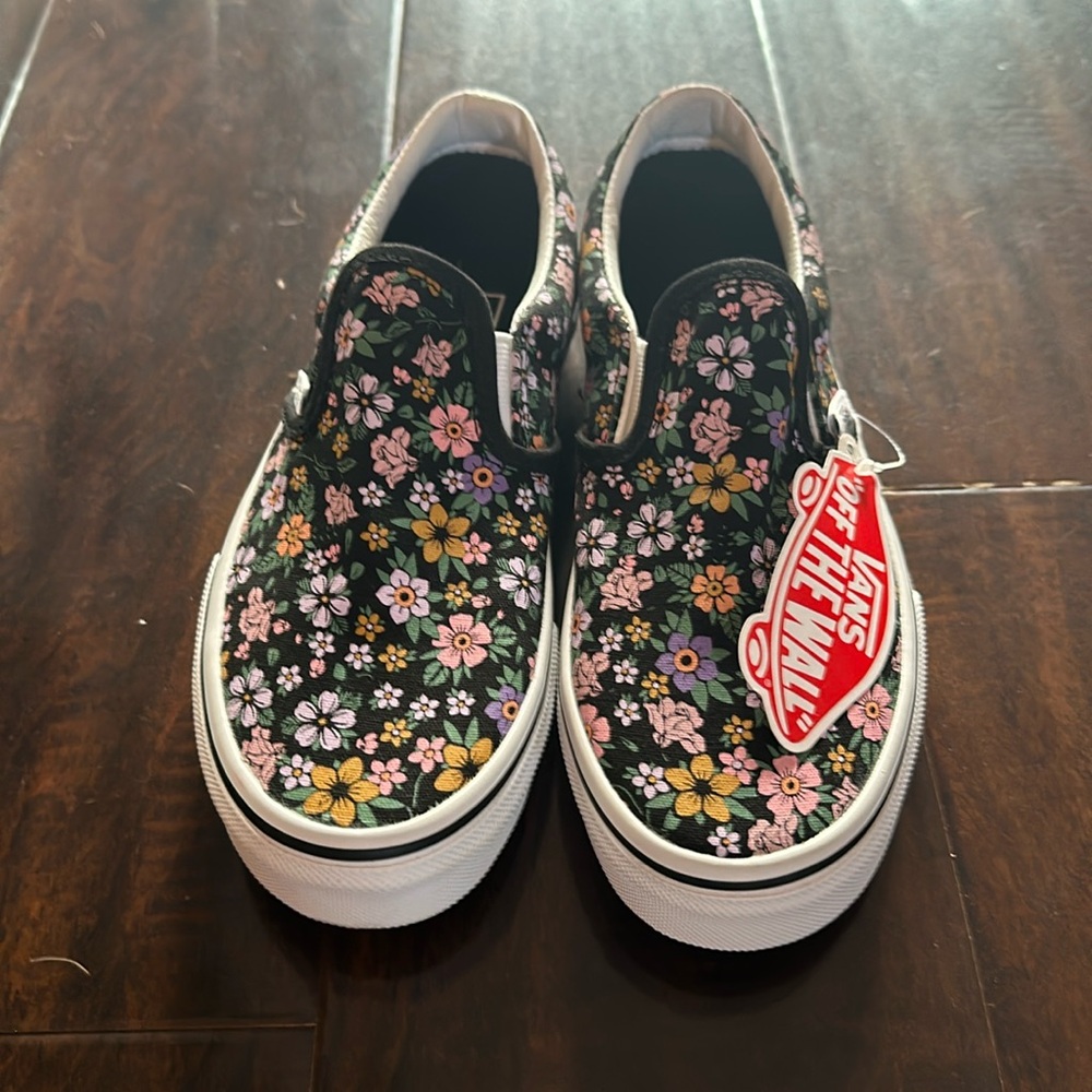 Vans slip ons with flowers kids size 3
